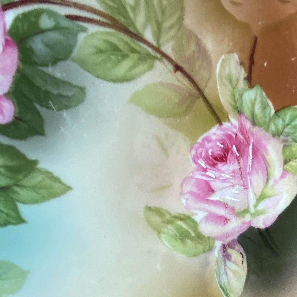 Antique German Hand-painted Gold Gilt Red Pink Rose Flower Decorative Plate - Picture 4 of 6